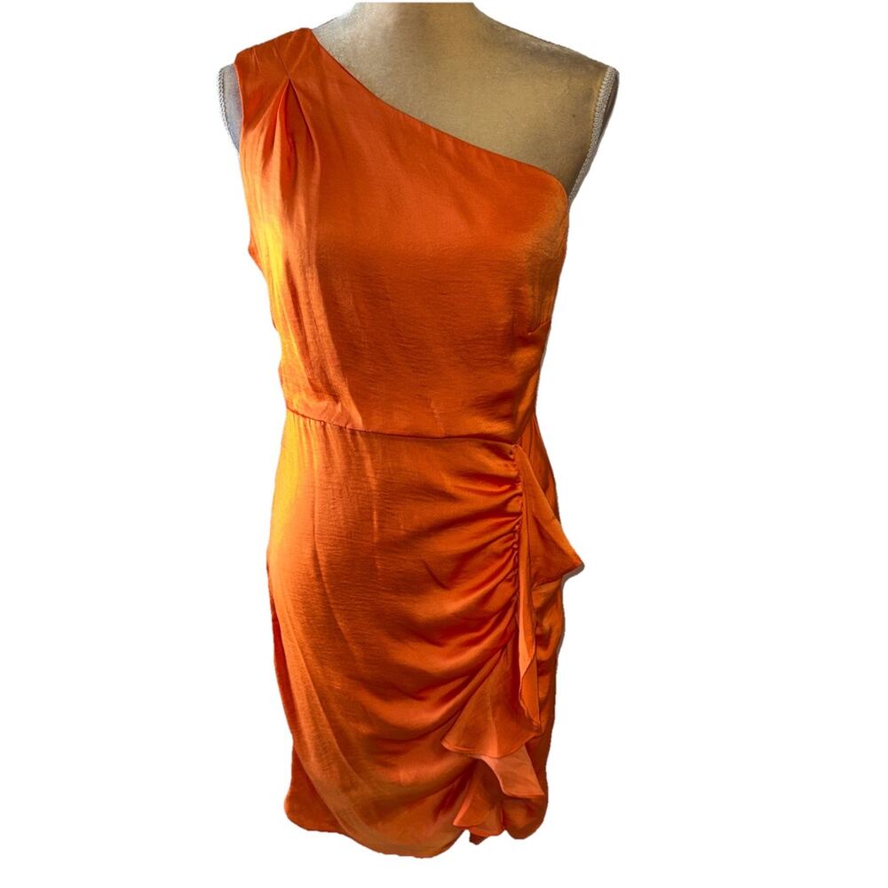 Sam Elderman Orange One Shoulder Ruched Dress Size 6